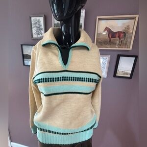 Vintage 70’s Zayre Striped Beige and Mint Sweater Pullover